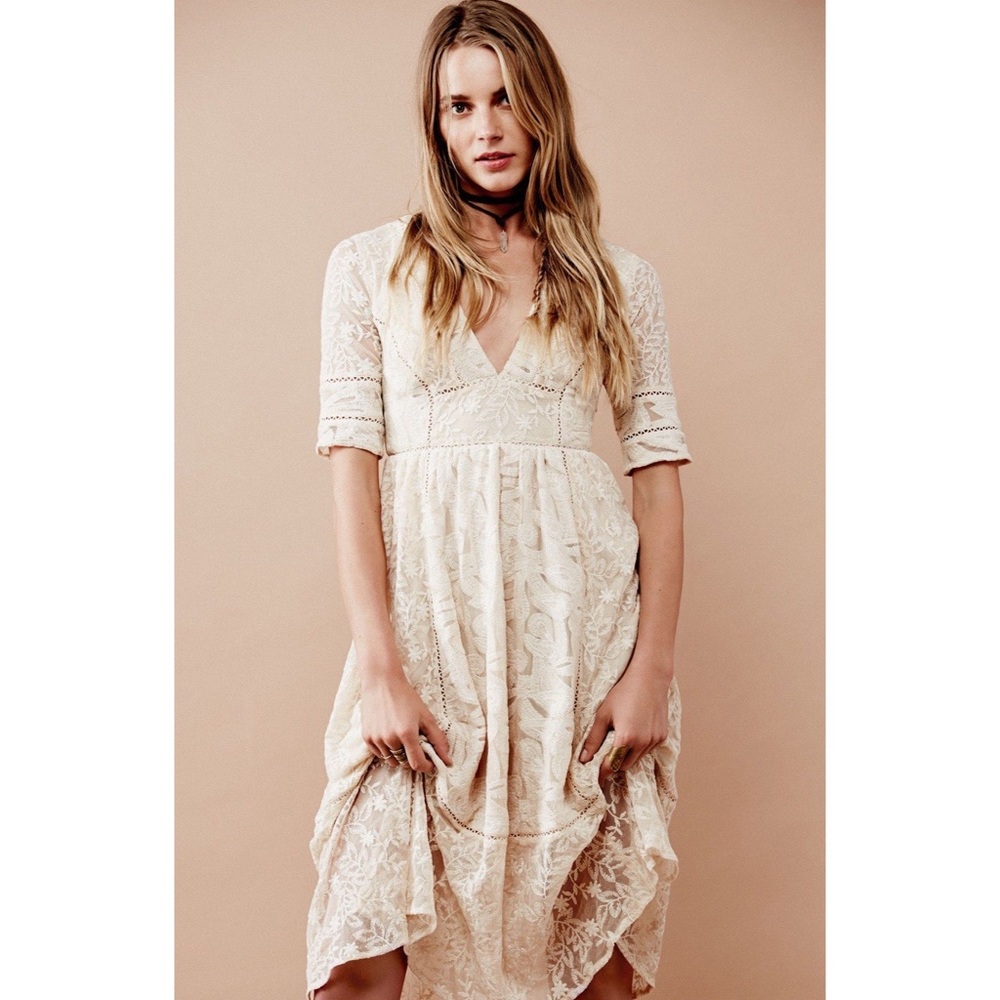 Free People Laurel lace & crocheted Dress in Cream
